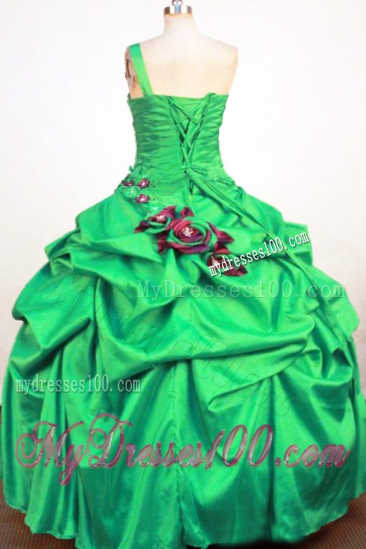 Ruching Single Shoulder Handle Flowers and Tiers Sweet 15 Dresses